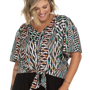 Blusa Feminina Plus Size Geométrica Preto
