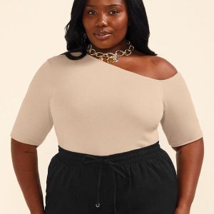 Blusa Feminina Ribana um Ombro Só Bege