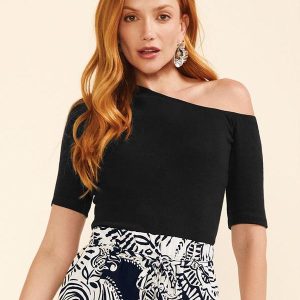Blusa Feminina Ribana um Ombro Só Preto