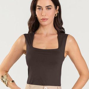 Blusa Feminina com Decote Quadrado Marrom