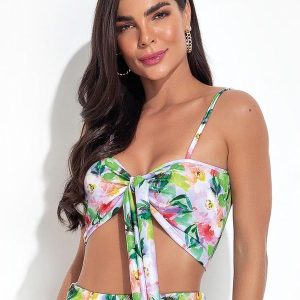 Blusa Floral Borrado em Jersey Acetinado