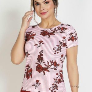 Blusa Floral Rosa com Botões