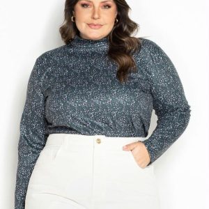 Blusa Floral Verde com Gola Babado Plus Size