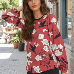 Blusa Floral Vermelho em Crepe Plano