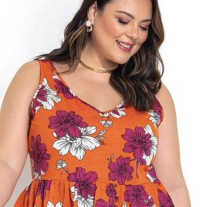 Blusa Floral Vibrante Laranja em Malha