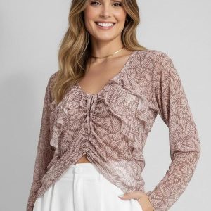 Blusa Folhagem Marrom em Tule
