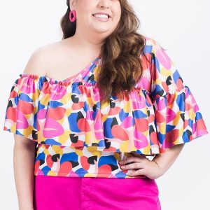 Blusa Geométrica Colorida em Jersey Acetinado