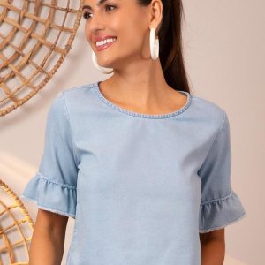 Blusa Jeans Claro em Jeans Leve