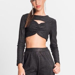 Blusa Juvenil Feminina em Ribana Canelada Preto