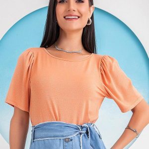 Blusa Laranja em Malha Metalizada