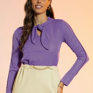 Blusa Lilás com Gola Laço