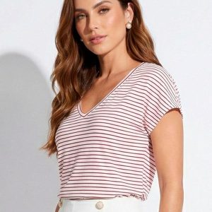 Blusa Listrada em Malha Canelada