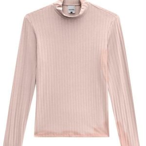 Blusa Malha Canelada Gola Alta Rosa