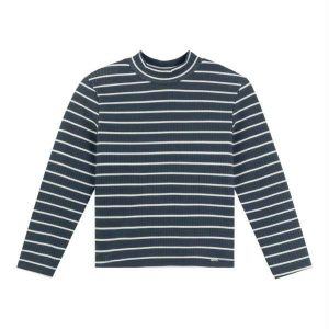 Blusa Malha Canelada Listrada Cinza