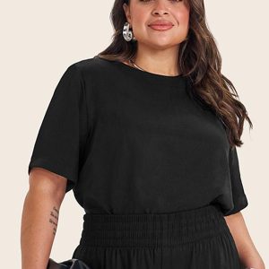 Blusa Manga Curta Feminina Plus Size Preto