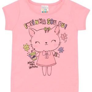 Blusa Manga Curta Menina Rosa