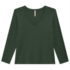 Blusa Manga Longa Decote V Verde