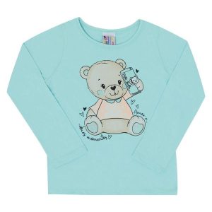 Blusa Manga Longa Menina Azul