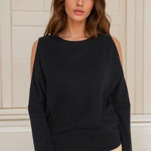 Blusa Manga Longa Vazada Preta
