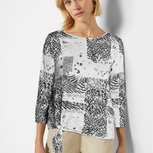 Blusa Mangas 3/4 Animal Print Off White