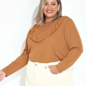 Blusa Marrom Clara com Babado Plus Size