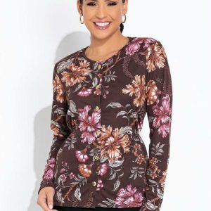 Blusa Marrom Floral com Franzido