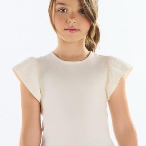 Blusa Menina com Strass Bege