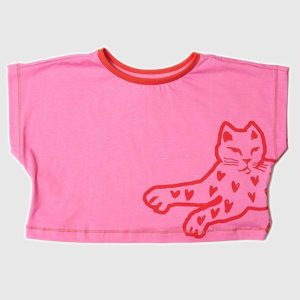 Blusa Menina de Malha Silk Onça Rosa