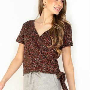 Blusa Mini Floral com Decote Transpassado