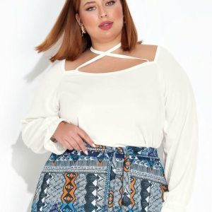 Blusa Off White Amarração no Decote Plus Size