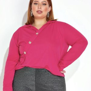 Blusa Pink com Gola e Franzido Plus Size