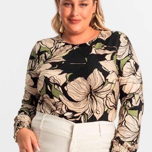 Blusa Plus Size Manga Longa Feminina Verde