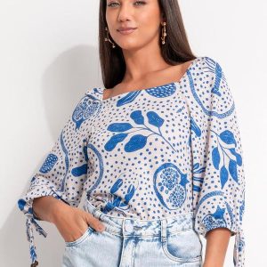 Blusa Pontilhado Azul em Malha Texturizada