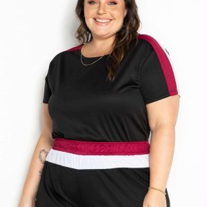 Blusa Preta com Contrastes Plus Size