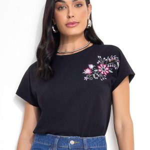 Blusa Preto em Malha de Algodão