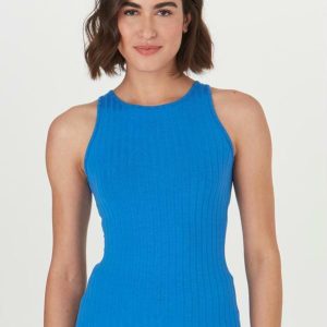 Blusa Regata Malha Canelada de Viscose Azul