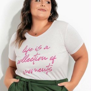 Blusa Rosa Claro com Estampa na Frente Plus Size