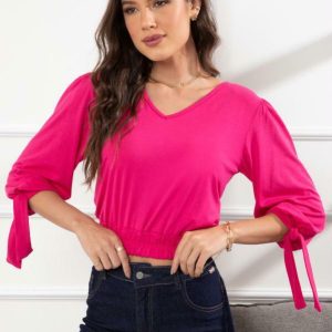 Blusa Rosa com Amarração nos Punhos