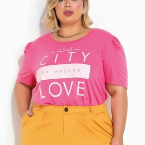Blusa Rosa com Mangas Bufantes Plus Size