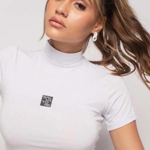 Blusa Sport Gola Alta Manga Curta Malha Branco