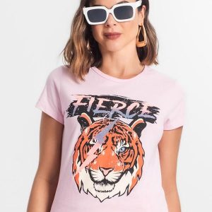 Blusa T-Shirt Feminina Estampada Rosa
