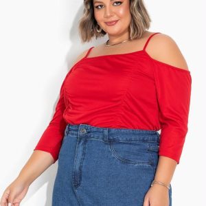 Blusa Vermelha com Franzidos Plus Size