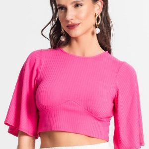 Blusa de Ribana Canelada Feminina Rosa