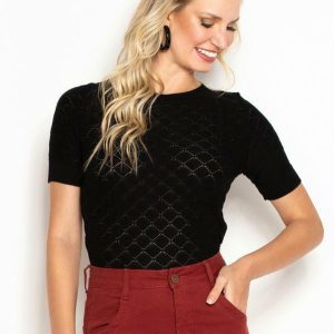 Blusa de Tricot Ponto Escama Preto