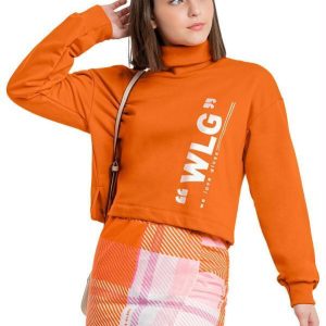 Blusão Cropped Juvenil em Moletom Laranja