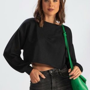 Blusão Cropped de Moletom Preto