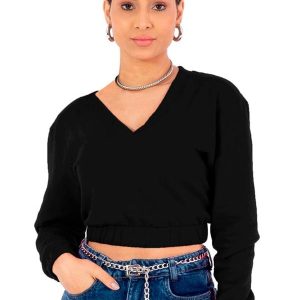Blusão Feminina Moletom com Elástico Preto