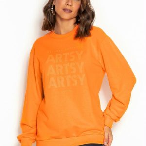 Blusão de Moletom Estampado Laranja