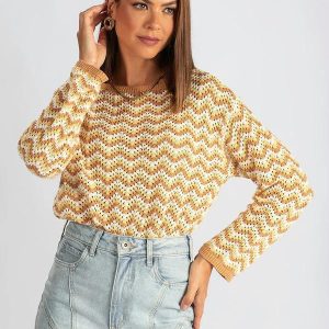 Blusão de Tricot Chevron Bege
