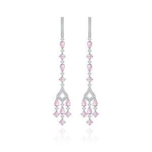 Brinco Chandellier com Quartzo Rosa e Safira em Prata 925